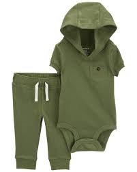 Carter's 2pc Baby Boy Thermal Green Hoodie Bodysuit and Pants Set