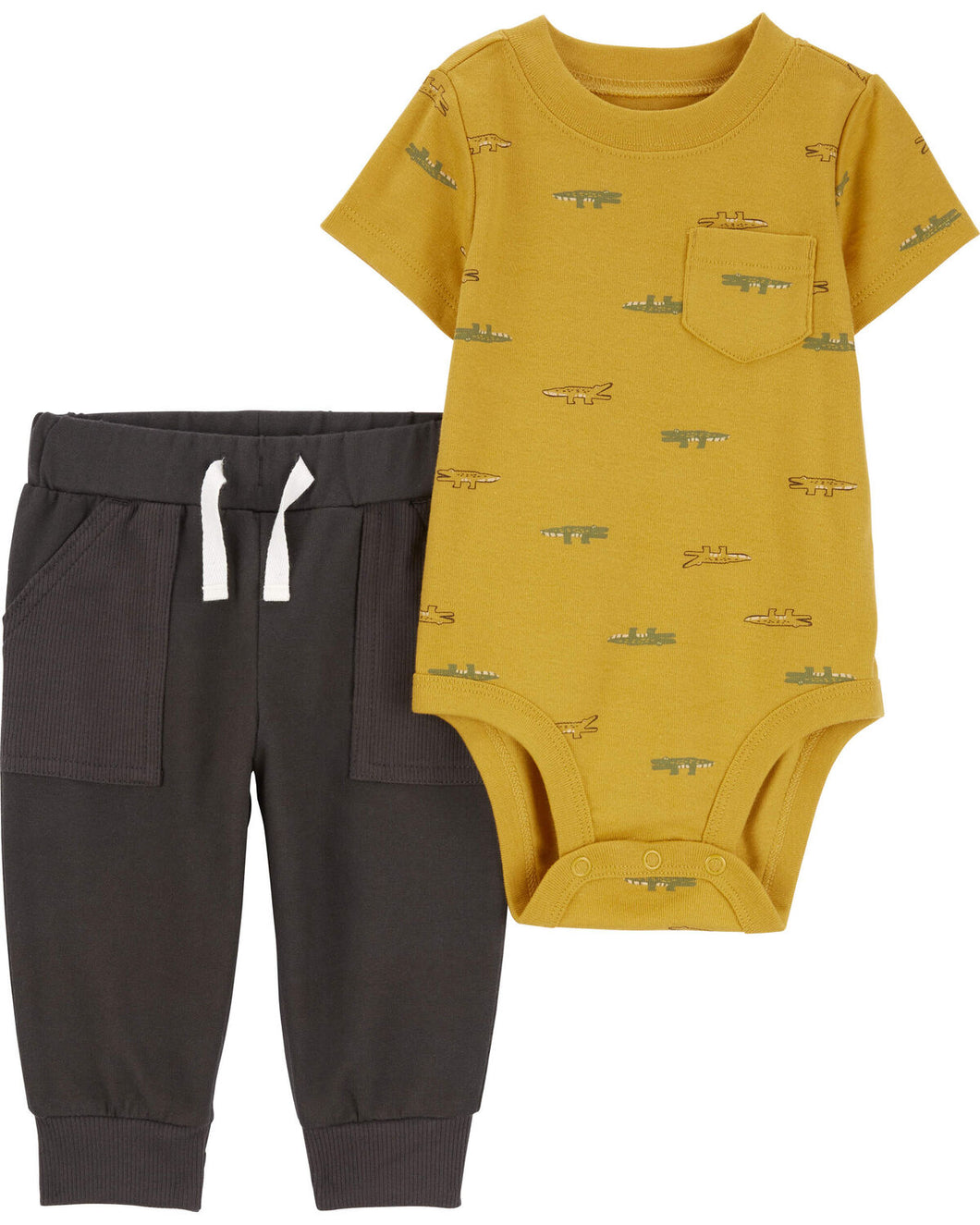 Carter's 2pc Baby Boy Yellow Bodysuit and Dark Grey Pants Set