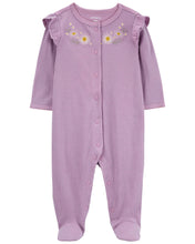 Load image into Gallery viewer, Carter&#39;s Baby Girl Purple Flowers 2-Way Zip Footie Coverall Sleep &amp; Play
