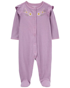 Carter's Baby Girl Purple Flowers 2-Way Zip Footie Coverall Sleep & Play