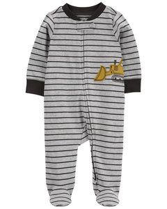 Carter's Baby Boy Grey Striped Bulldozer 2-Way Zip Coverall Sleep & Play