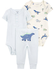 Cargar imagen en el visor de la galería, Carter&#39;s 3pc Baby Boy Blue Dinosaurs Bodysuit, Striped Bodysuit and Pants Set
