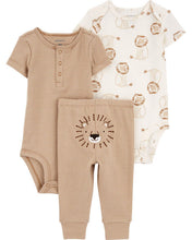 Cargar imagen en el visor de la galería, Carter&#39;s 3pc Baby Boy Brown Lion Bodysuits and Pants Set
