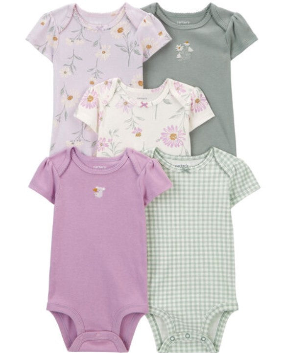 Carter's 5pc Baby Girl Purple Floral Print Bodysuit Set