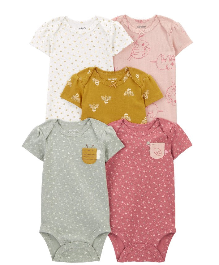 Carter's 5pc Baby Girl Bee Print Bodysuit Set