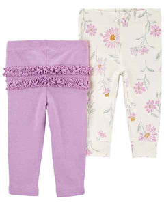 Carter's 2pc Baby Girl Floral/ Purple Soft Pants Set