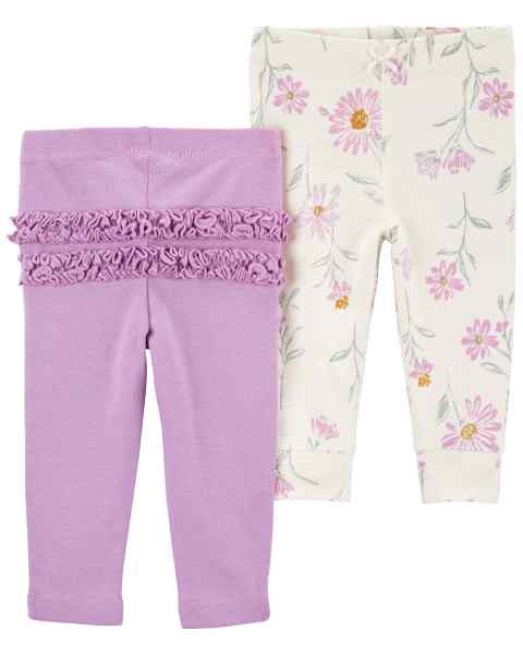 Carter's 2pc Baby Girl Floral/ Purple Soft Pants Set