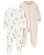 Carter's 2pc Baby Neutral Animals 2-Way Zip Sleep and Play Coverall Set