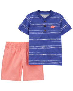 Carter's 2pc Baby Boy Blue Striped Tee and Shorts Set