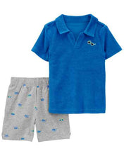 Load image into Gallery viewer, Carter&#39;s 2pc Baby Boy Blue Terry Polo and Shorts Set
