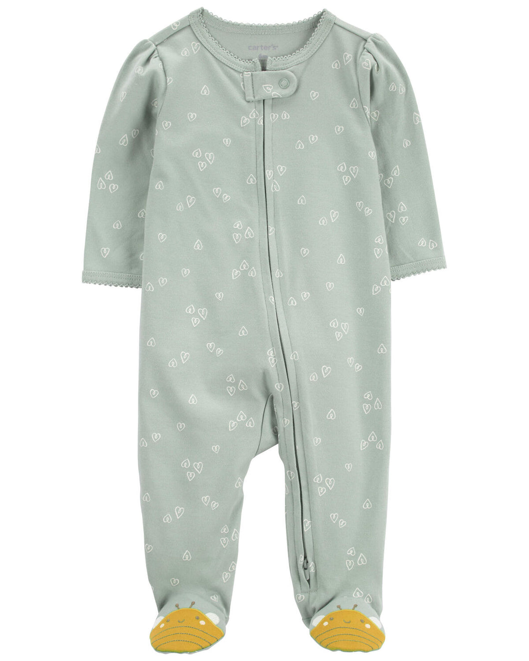 Carter's Baby Girl Green Hearts Print 2-Way Zip Footie Coverall Sleep & Play