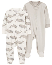 Afbeelding in Gallery-weergave laden, Carter&#39;s 2pc Baby Boy Gray Whales 2-Way Zip Sleep and Play Coverall Set
