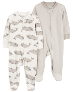 Carter's 2pc Baby Boy Gray Whales 2-Way Zip Sleep and Play Coverall Set