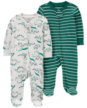 Afbeelding in Gallery-weergave laden, Carter&#39;s 2pc Baby Boy Green Dino 2-Way Zip Sleep and Play Coverall Set
