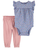 Carter's 2pc Baby Girl Blue Floral Bodysuit & Pants Set