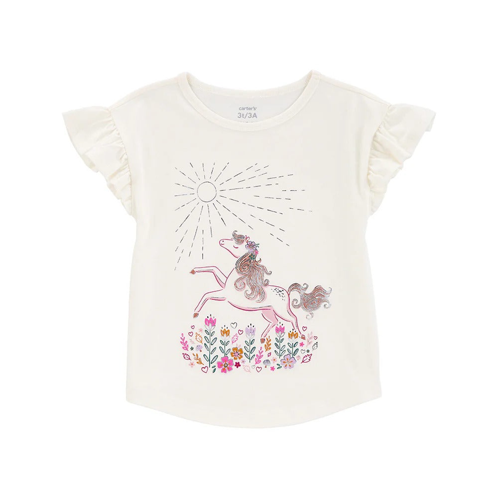 Carter's Baby Girl Ivory Horse Flower Print Top