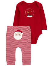 Load image into Gallery viewer, Carter&#39;s 2pc Baby Neutral Red My Very First Christmas Long-sleeve Bodysuit and Red Striped Santa Pants Set
