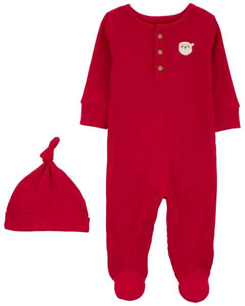 Carter's 2pc Baby Neutral Red Santa Coverall and Hat Set