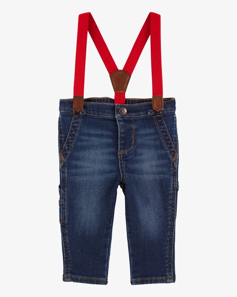 OshKosh Baby Boy Red Suspender Knit Denim Jeans