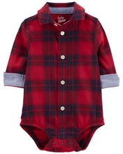 Afbeelding in Gallery-weergave laden, OshKosh Baby Boy Red Plaid Front Button Long Sleeve Bodysuit Shirt
