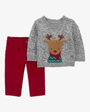 Cargar imagen en el visor de la galería, Carter&#39;s 2pc Baby Boy Reindeer Sweater and Red Pants Set
