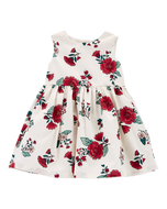 Carter's Baby Girl White/ Red Floral Sateen Holiday Dress