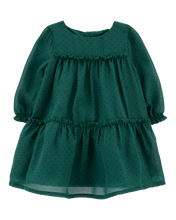 Load image into Gallery viewer, Carter&#39;s Baby Girl Green Tiered Crepe Holiday Dress
