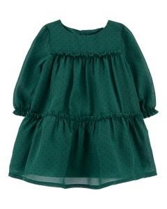 Carter's Baby Girl Green Tiered Crepe Holiday Dress