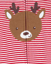 Load image into Gallery viewer, Carter&#39;s Baby Red Striped Reindeer Christmas Zip-Up Footie Coverall Sleepwear
