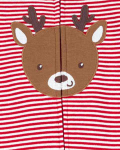 Carter's Baby Red Striped Reindeer Christmas Zip-Up Footie Coverall Sleepwear