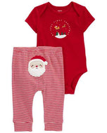 Carter's 2pc Baby Neutral Red My Very First Christmas Bodysuit and Red Striped Santa Pants Set