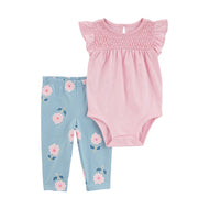 Carter's 2pc Baby Girl Pink Bodysuit and Floral Pants Set