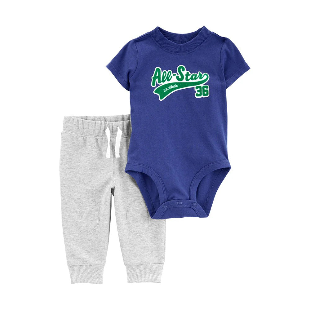 Carter's 2pc Baby Boy Blue Bodysuit and Grey Pants Set