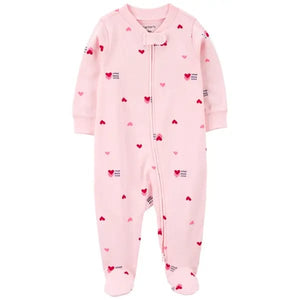 Carter's Baby Girl Pink Hearts Valentine Zip-Up Footie Coverall