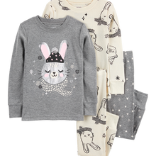 Load image into Gallery viewer, Carter&#39;s 4pc Baby Girl Snow Bunny Snug Fit Cotton Pajama Set
