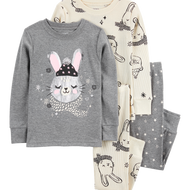 Carter's 4pc Baby Girl Snow Bunny Snug Fit Cotton Pajama Set