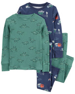 Carter's 4pc Baby Boy Dino/ Construction Vehicles Snug Fit Cotton Pajama Set