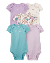 Load image into Gallery viewer, Carter&#39;s 5pc Baby Girl Purple Floral Bodysuit Set
