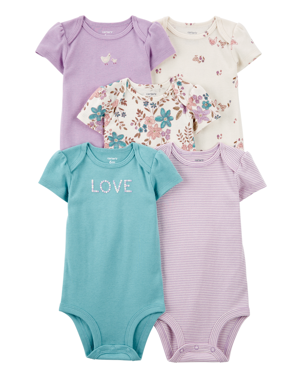 Carter's 5pc Baby Girl Purple Floral Bodysuit Set