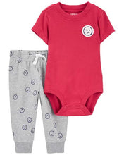 Load image into Gallery viewer, Carter&#39;s 2pc Baby Boy Red Bodysuit and Grey Pants Set
