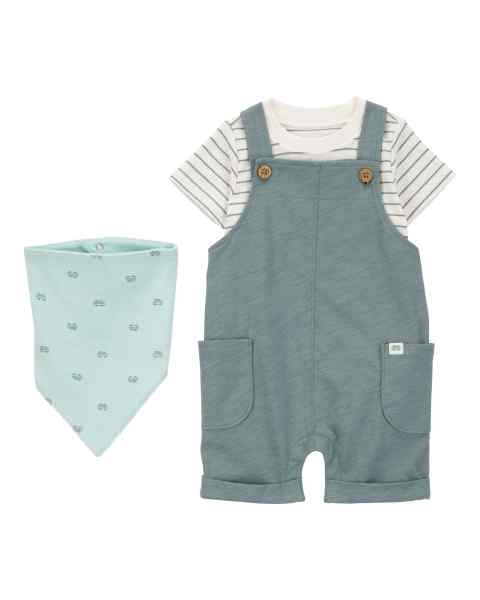 Carter's 3pc Baby Boy Blue Car Shortall, Tee and Bib Set