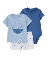 Carter's 3pc Baby Boy Blue Sailboat Tee, Bodysuit and Shorts Set