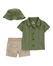 Load image into Gallery viewer, Carter&#39;s 3pc Baby Boy Green Shirt, Brown Shorts &amp; Hat Set
