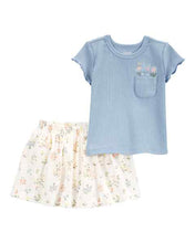 Load image into Gallery viewer, Carter&#39;s 2pc Baby Girl Blue Floral Top &amp; Skirt Set
