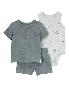 Carter's 3pc Baby Boy Tee, Bodysuit and Shorts Set
