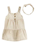 Carter's Baby Girl Brown Striped Dress with headband Set