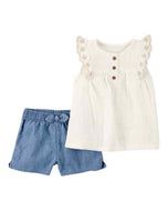 Carter's 2pc Baby Girl Ivory Flutter Top & Chambray Shorts Set