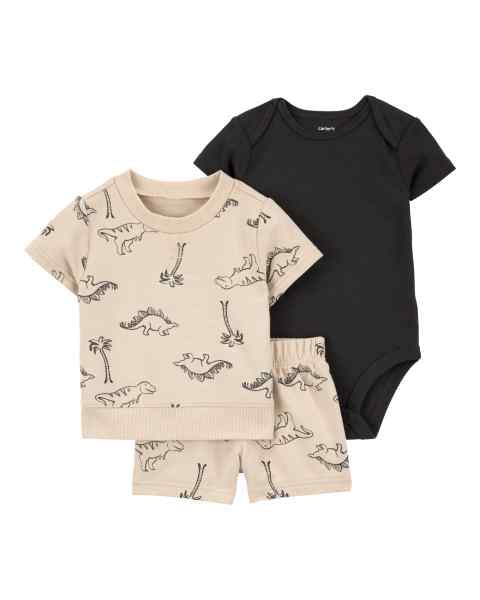 Carter's 3pc Baby Boy Tan Dino Short Set