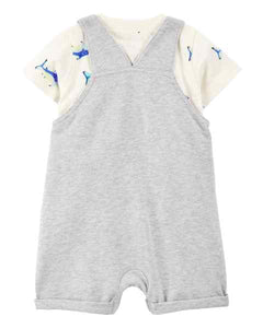 Carter's 2pc Baby Boy Grey Shortall and Shark Print Tee Set