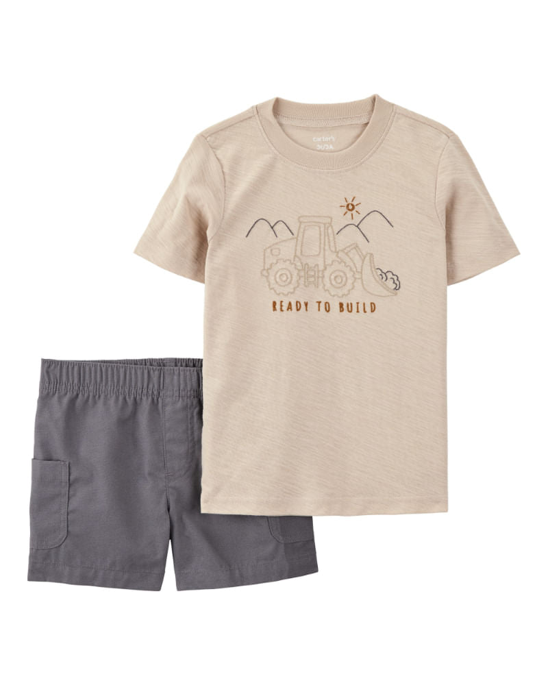 Carter's 2pc Baby Boy Khaki Bulldozer Tee and Shorts Set (GS)